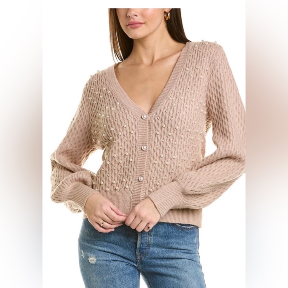 NWT Joseph A Womens Pink Pearl Embellished Cardigan Sweater size Medium